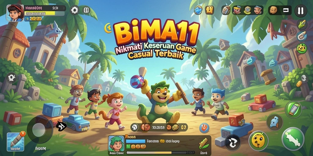 Tampilan gameplay BIMA11 yang menyenangkan dan penuh warna.
