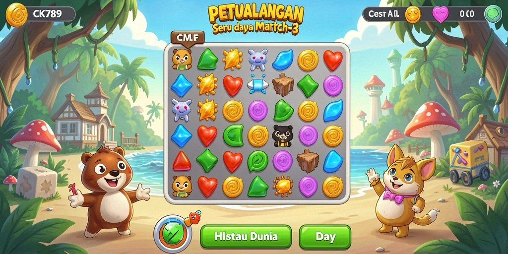 Tampilan gameplay seru dalam permainan Match-3 CK789.