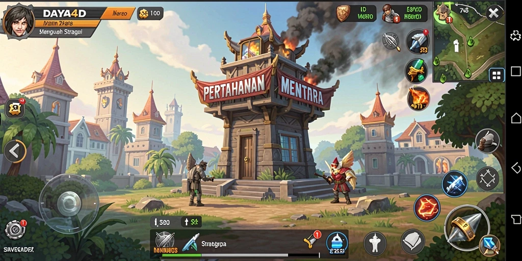 Tangkapan layar gameplay DAYA4D yang menampilkan aksi menara pertahanan yang menegangkan.