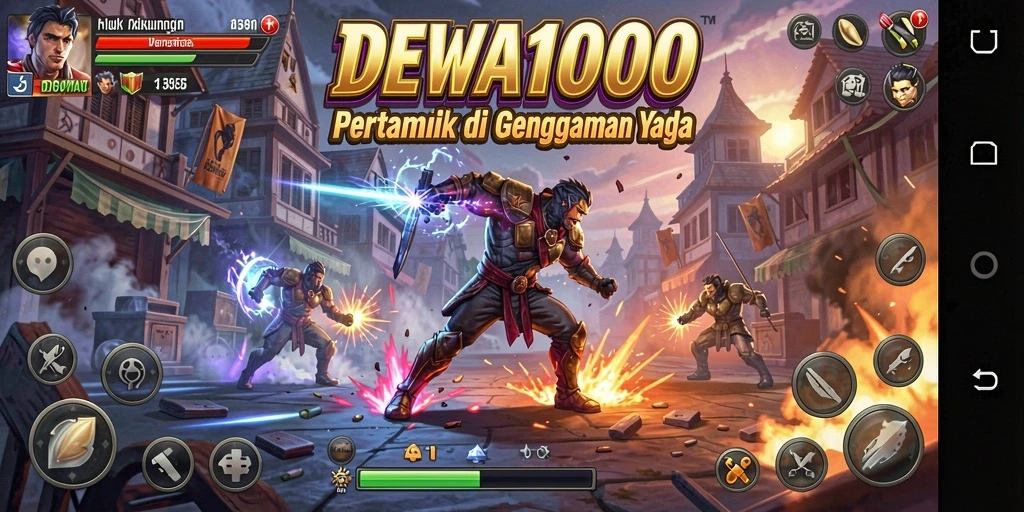 Screenshot DEWA1000 menampilkan pertarungan seru antara karakter-karakter yang kuat.