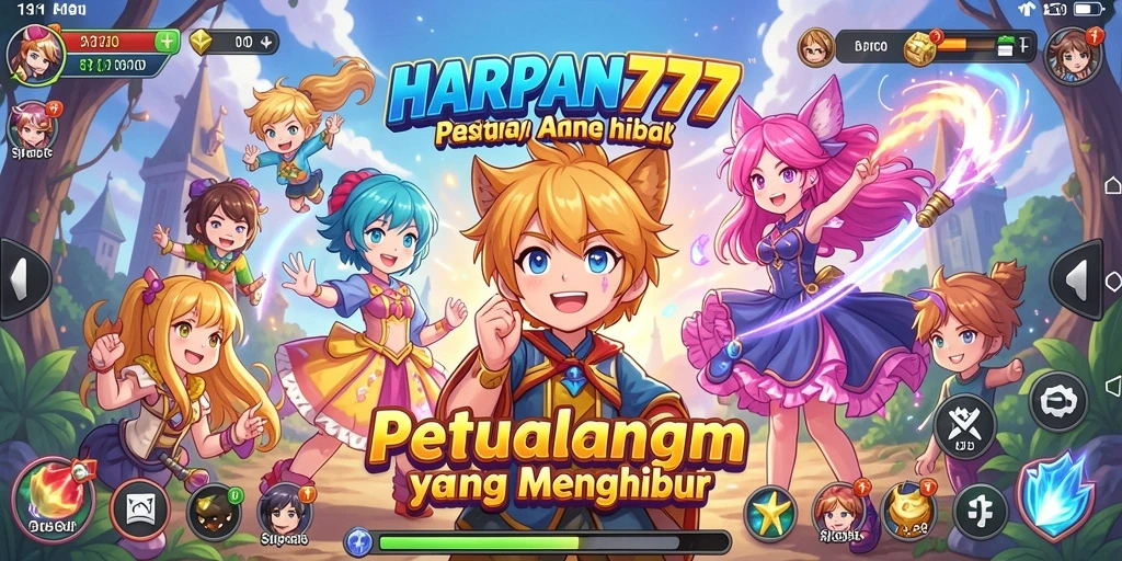 Tampilan permainan menarik dengan karakter anime berwarna-warni.