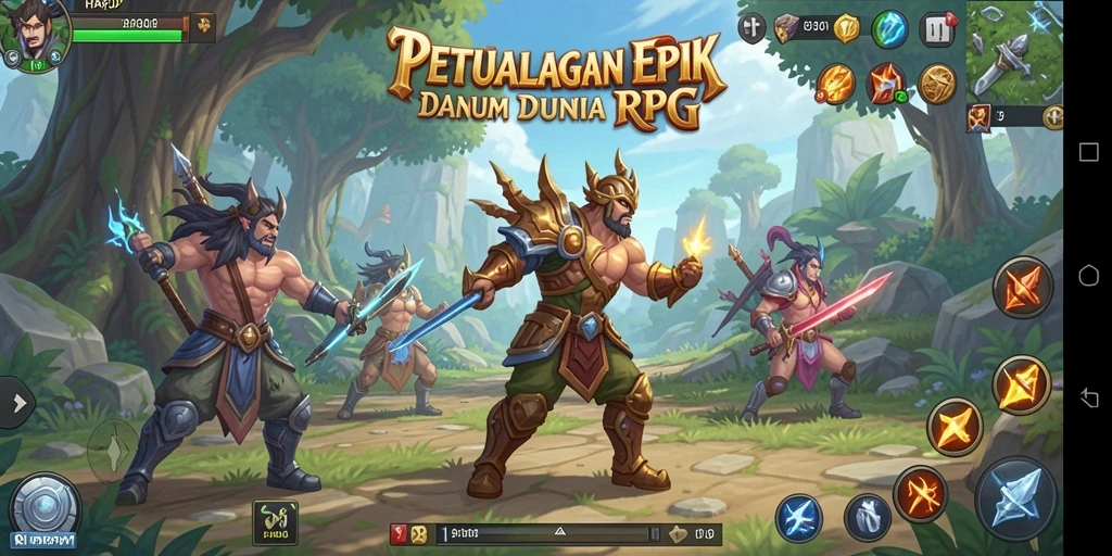 Screenshot gameplay HARAPJP menunjukkan aksi pertempuran yang seru di dunia fantasi.