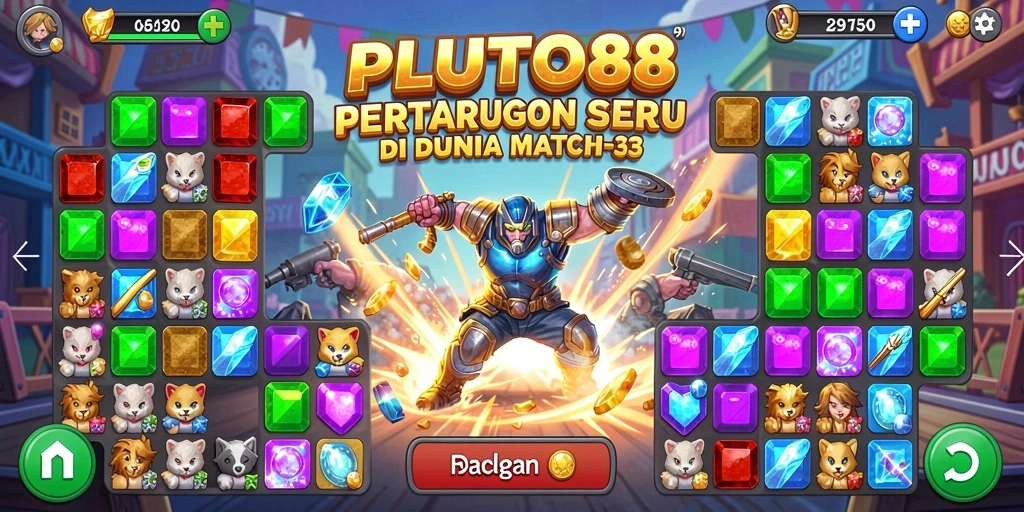 Tampilkan gameplay menarik dari PLUTO88, game Match-3 yang seru.