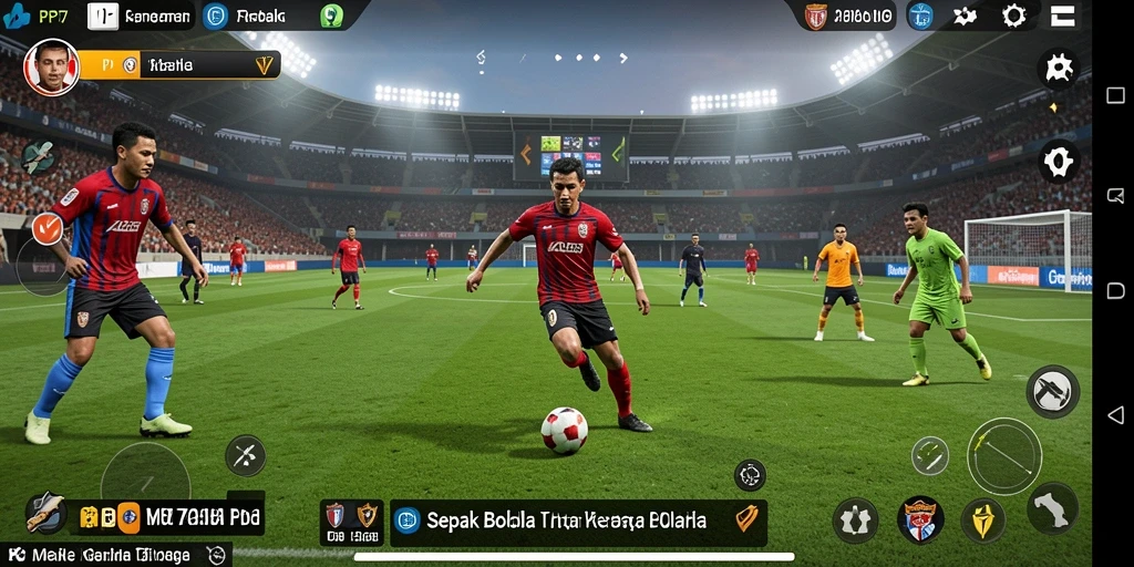 Tampilan gameplay PP7 yang menampilkan aksi sepak bola yang seru.